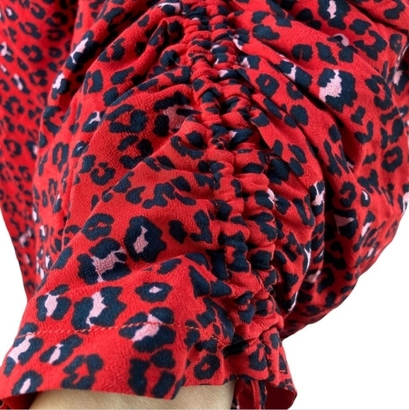 LOVERS + FRIENDS Hayden Red Mini Dress in Sahara Cheetah Bloused Sleeves Shirred - Picture 5 of 16